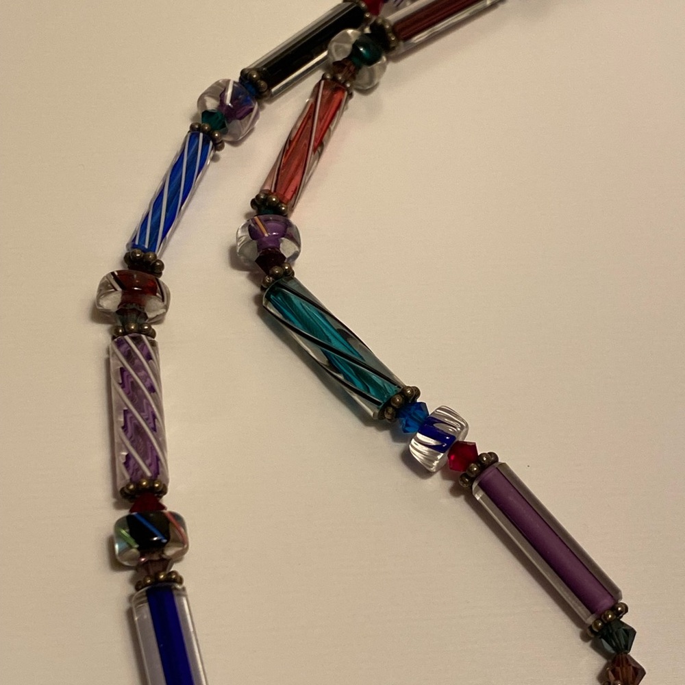 Hand blown glass tube beaded necklace - Picture 3 of 7
